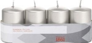 4x Zilveren cilinderkaars/stompkaars 5 x 8 cm 18 branduren - Geurloze zilverkleurige kaarsen - Woondecoraties