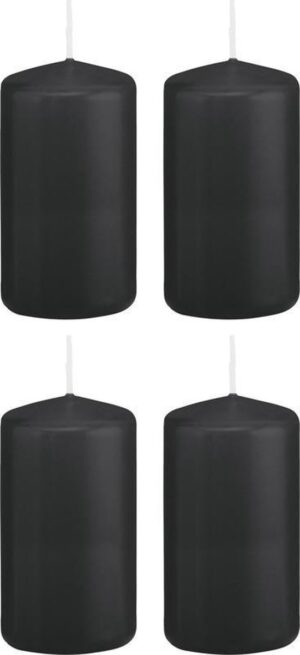4x Zwarte cilinderkaars/stompkaars 6 x 12 cm 40 branduren