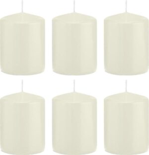 6x Ivoorwitte cilinderkaars/stompkaars 6 x 8 cm 29 branduren - Geurloze kaarsen - Woondecoraties