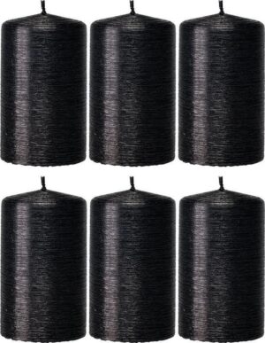 6x Zwarte cilinderkaars/stompkaars 6 x 10 cm 25 branduren - Geurloze zwartkleurige kaarsen - Woondecoraties