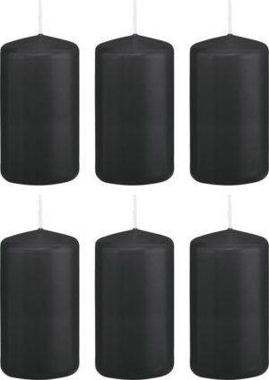 6x Zwarte cilinderkaars/stompkaars 6 x 12 cm 40 branduren - Geurloze kaarsen - Woondecoraties