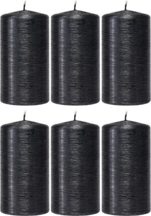 6x Zwarte cilinderkaars/stompkaars 7 x 13 cm 25 branduren - Geurloze zwartkleurige kaarsen - Woondecoraties
