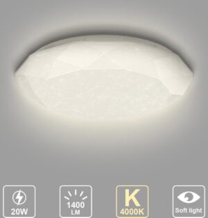 Aigostar LED Plafondlamp - Ceiling lamp - 20W - 4000K - Ø 34 cm - Diamant