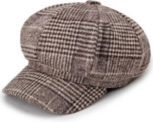 Autumn and Winter Retro Style Woolen Plaid Beret Octagonal Cap Hat Size:58cm(Coffee)