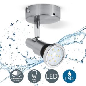 B.K.Licht Aurel 1-lichts LED badkamer plafondlamp - kantelbaar - chroom - GU10 - IP44