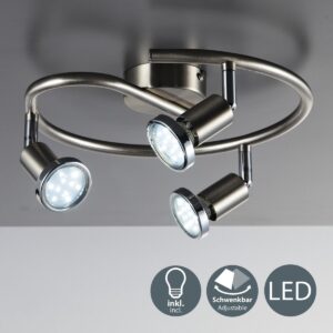 B.K.Licht Mika 3 lichts spiraal LED plafondlamp 3 spiraal - draaibare spots - GU10 - incl. 3 x 3W lichtbron - mat nikkel - IP20
