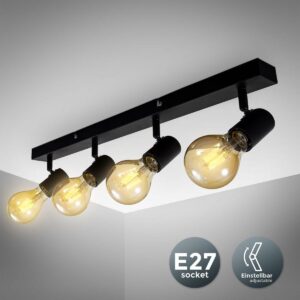 B.K.Licht retro plafondlamp - 4-lichts - E27 - zwart - plafondspots