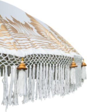 Bali parasol breedte 180 cm crém half gouden beschildering, fringe