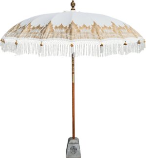 Bali parasol, kleur crème, met half gouden beschildering, breedte 250 cm.