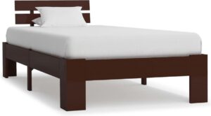 Bedframe Donkerbruin Hout (Incl LW Anti kras Vilt) 100x200 cm - Bed frame met lattenbodem - Tweepersoonsbed Eenpersoonsbed