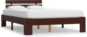 Bedframe Donkerbruin Hout (Incl LW Anti kras Vilt) 140x200 cm - Bed frame met lattenbodem - Tweepersoonsbed Eenpersoonsbed