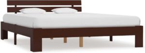 Bedframe Donkerbruin Hout (Incl LW Anti kras Vilt) 160x200 cm - Bed frame met lattenbodem - Tweepersoonsbed Eenpersoonsbed
