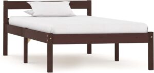 Bedframe Donkerbruin Massief Hout (Incl LW Anti kras Vilt) 100x200 cm - Bed frame met lattenbodem - Tweepersoonsbed Eenpersoonsbed