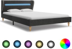Bedframe Donkergrijs 120x200 cm met LED (Incl LW Led klok) - Bed frame met lattenbodem - Tweepersoonsbed Eenpersoonsbed