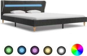 Bedframe Donkergrijs 160x200 cm met LED (Incl LW Led klok) - Bed frame met lattenbodem - Tweepersoonsbed Eenpersoonsbed