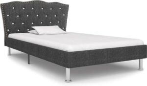 Bedframe Donkergrijs Stof (Incl LW Led klok) 90x200 cm - Bed frame met lattenbodem - Tweepersoonsbed