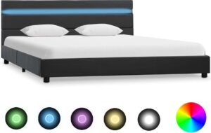 Bedframe Grijs 120x200 cm Kunstleer met LED (Incl LW Led klok) - Bed frame met lattenbodem - Tweepersoonsbed Eenpersoonsbed