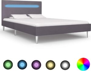 Bedframe Grijs 120x200 cm Stof met LED (Incl LW Led klok) - Bed frame met lattenbodem - Tweepersoonsbed Eenpersoonsbed