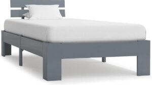 Bedframe Grijs Hout (Incl LW Anti kras Vilt) 90x200 cm - Bed frame met lattenbodem - Tweepersoonsbed Eenpersoonsbed