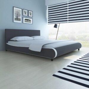Bedframe Grijs Kunstleer (Incl LW Led klok) 180x200 cm - Bed frame met lattenbodem - Tweepersoonsbed