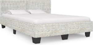 Bedframe Grijs Rattan (Incl LW Anti kras Vilt) 140x200 cm - Bed frame met lattenbodem - Tweepersoonsbed Eenpersoonsbed