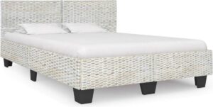 Bedframe Grijs Rattan (Incl LW Anti kras Vilt) 160x200 cm - Bed frame met lattenbodem - Tweepersoonsbed Eenpersoonsbed
