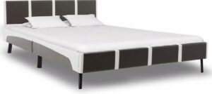 Bedframe Grijs Wit Kunstleer (Incl LW Anti kras Vilt) 120x200 cm - Bed frame met lattenbodem - Tweepersoonsbed Eenpersoonsbed