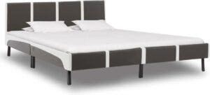 Bedframe Grijs Wit Kunstleer (Incl LW Anti kras Vilt) 160x200 cm - Bed frame met lattenbodem - Tweepersoonsbed Eenpersoonsbed