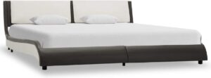 Bedframe Grijs Wit Kunstleer (Incl LW Anti kras Vilt) 180x200 cm - Bed frame met lattenbodem - Tweepersoonsbed Eenpersoonsbed