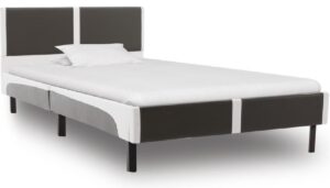 Bedframe Grijs Wit Kunstleer (Incl LW Anti kras Vilt) 90x200 cm - Bed frame met lattenbodem - Tweepersoonsbed Eenpersoonsbed
