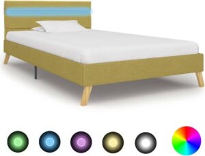 Bedframe Groen 100x200 cm Stof met LED (Incl LW Led klok) - Bed frame met lattenbodem - Tweepersoonsbed Eenpersoonsbed