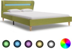 Bedframe Groen 120x200 cm Stof met LED (Incl LW Led klok) - Bed frame met lattenbodem - Tweepersoonsbed Eenpersoonsbed