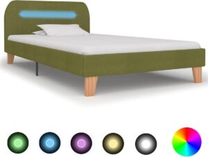Bedframe Groen 90x200 cm Stof met LED (Incl LW Led klok) - Bed frame met lattenbodem - Tweepersoonsbed Eenpersoonsbed