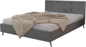 Bedframe Lichtgrijs Stof (Incl LW Led klok) 140x200 cm - Bed frame met lattenbodem - Tweepersoonsbed