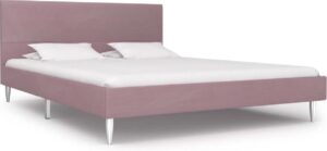Bedframe Roze Stof (Incl LW Anti kras Vilt) 140x200 cm - Bed frame met lattenbodem - Tweepersoonsbed Eenpersoonsbed