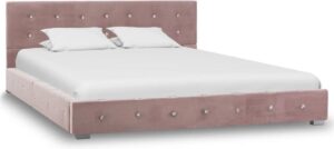 Bedframe Roze Velvet (Incl LW Anti kras Vilt) 140x200 cm - Bed frame met lattenbodem - Tweepersoonsbed Eenpersoonsbed