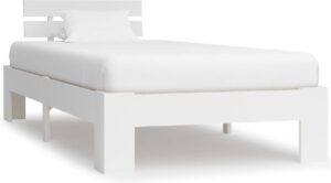 Bedframe Wit 100x200 cm Hout (Incl LW Led klok) - Bed frame met lattenbodem - Tweepersoonsbed Eenpersoonsbed