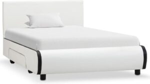 Bedframe Wit 100x200 cm Kunstleer (Incl LW Led klok) - Bed frame met lattenbodem - Tweepersoonsbed Eenpersoonsbed