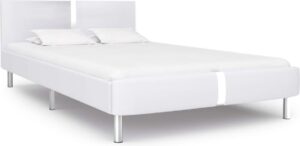 Bedframe Wit 120x200 cm Kunstleer (Incl LW Led klok) - Bed frame met lattenbodem - Tweepersoonsbed Eenpersoonsbed
