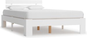 Bedframe Wit 140x200 cm Hout (Incl LW Led klok) - Bed frame met lattenbodem - Tweepersoonsbed Eenpersoonsbed