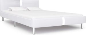 Bedframe Wit 140x200 cm Kunstleer (Incl LW Led klok) - Bed frame met lattenbodem - Tweepersoonsbed Eenpersoonsbed