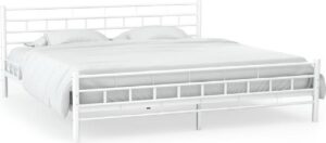 Bedframe Wit 140x200 cm Metaal (Incl LW Led klok) - Bed frame met lattenbodem - Tweepersoonsbed Eenpersoonsbed