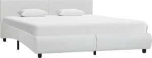Bedframe Wit 160x200 cm Kunstleer (Incl LW Led klok) - Bed frame met lattenbodem - Tweepersoonsbed Eenpersoonsbed