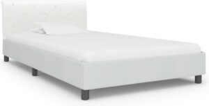 Bedframe Wit 90x200 cm Kunstleer (Incl LW Led klok) - Bed frame met lattenbodem - Tweepersoonsbed Eenpersoonsbed