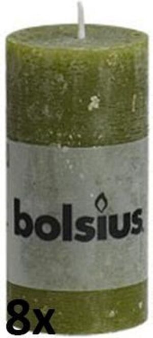 Bolsius Rustiek Stompkaars - 100/50 mm - 8 stuks - Olijfgroen