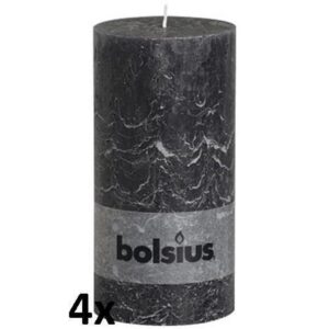 Bolsius Stompkaars rustiek - Antraciet - H20 cm - 4 stuks