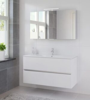 Bruynzeel Miko meubelset keramiek 120 cm, spiegelkast, mat wit