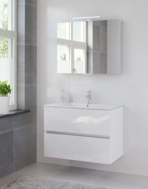 Bruynzeel Miko meubelset keramiek 90 cm, spiegelkast, glans wit