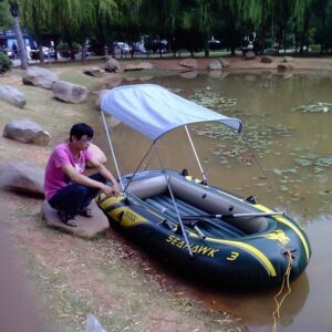 Buiten vouw luifel kano rubber opblaasbare boot parasol tent voor 2-5 persoon boot is niet inbegrepen (wit)