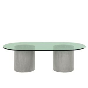 Calvin salontafel, geborsteld roestvrijstaal, betongrijs en groen